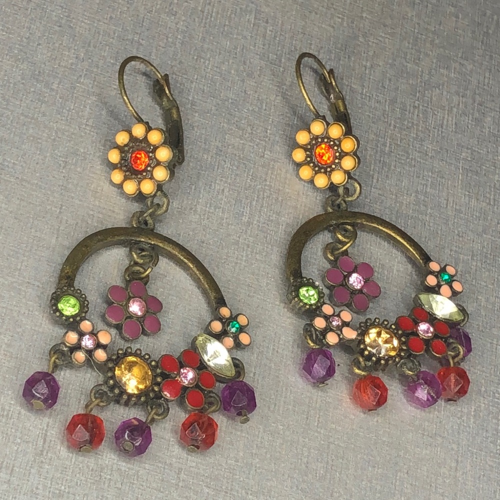 Colorful Floral Dangle Earrings - Multicolor